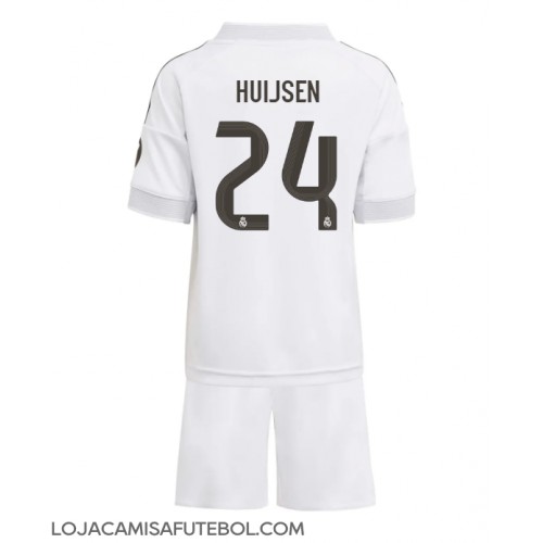 Camisa de Futebol Real Madrid Dean Huijsen #24 Equipamento Principal Infantil 2025-26 Manga Curta (+ Calças curtas)